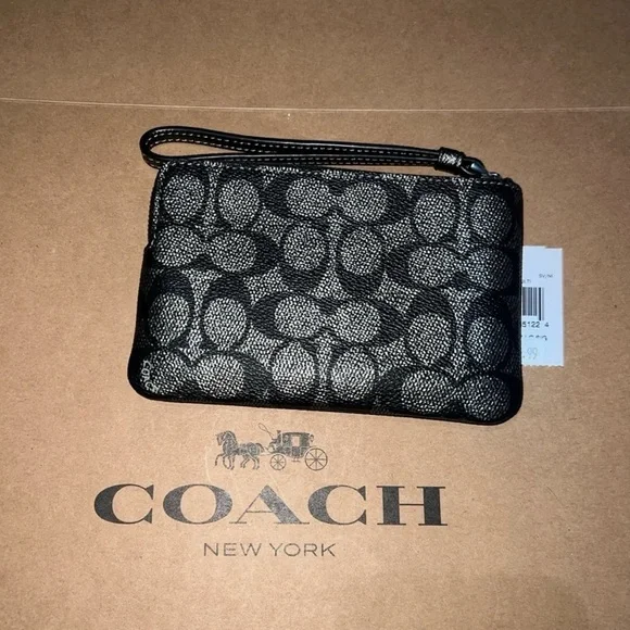 NWT COACH Wallet Corner Zip Wristlet CW964 Pearlized Signature Metallic CrosGrn - Picture 2 of 4